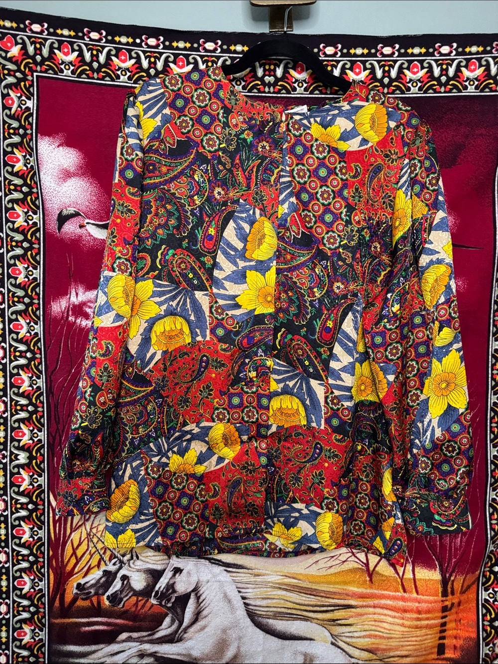 vintage 90s Westbound funky flora patchwork print button-down shirt